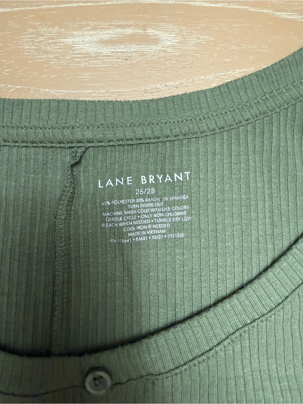 Lane Bryant Olive Ribbed Button-Front Top - Picture 2 of 2